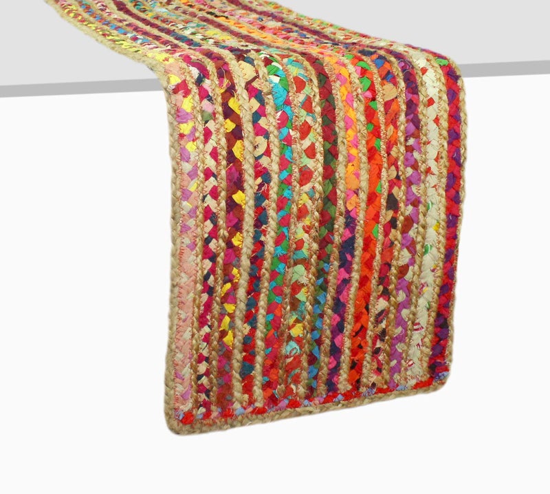 Cotton Craft عداء طاولة جوت شندي من قطن كرافت - عداء طاولة معكوس يدوي الصنع - صيف خريف حصاد عطلة حفلة بوهيمية ريفية منزلية - 13 × 72 بوصة - متعدد الألوان - Image 1